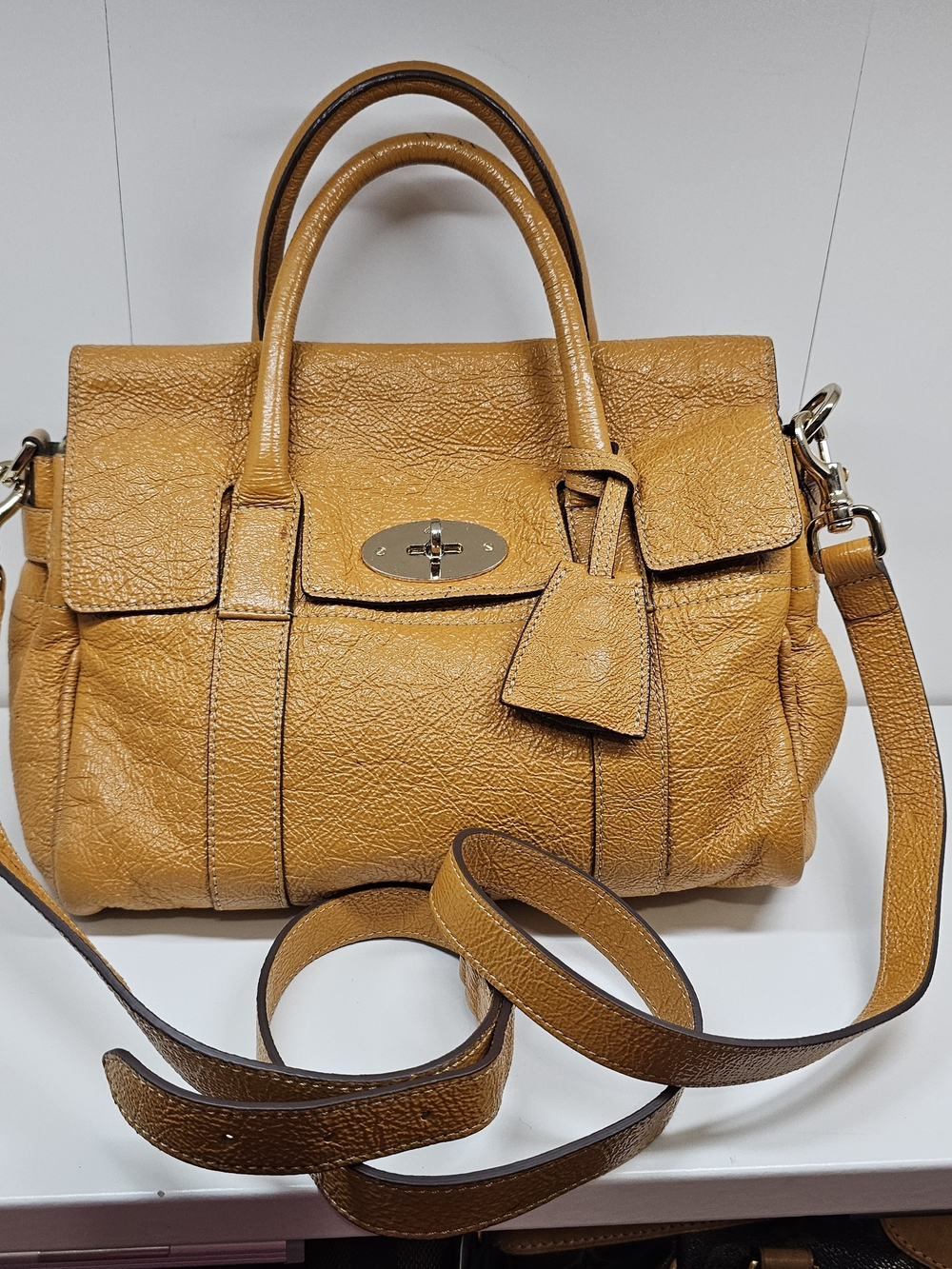 Mulberry Tan Leather Satchel with Turn-Lock
